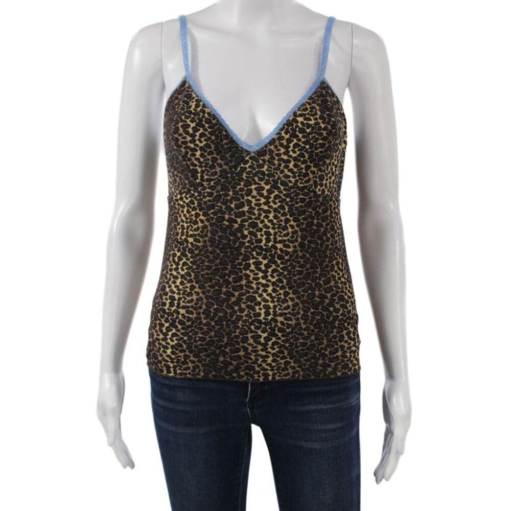 Bella Venice Women Viscose Animal Print VNeck Spaghetti Strap Tank Brown Size M